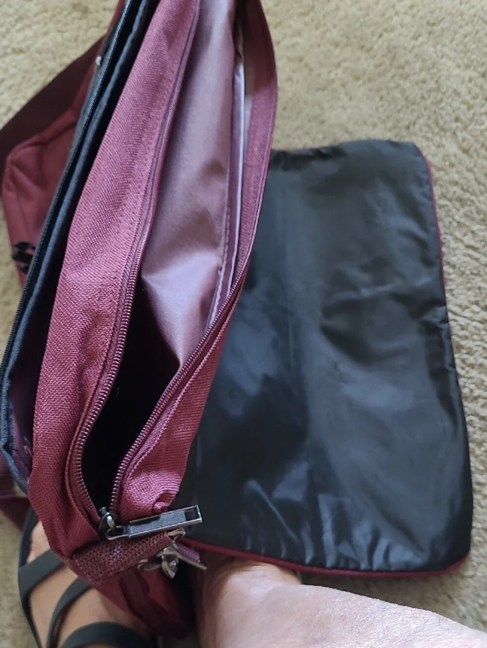 Men's Burgundy Messenger Bag with a Company Logo